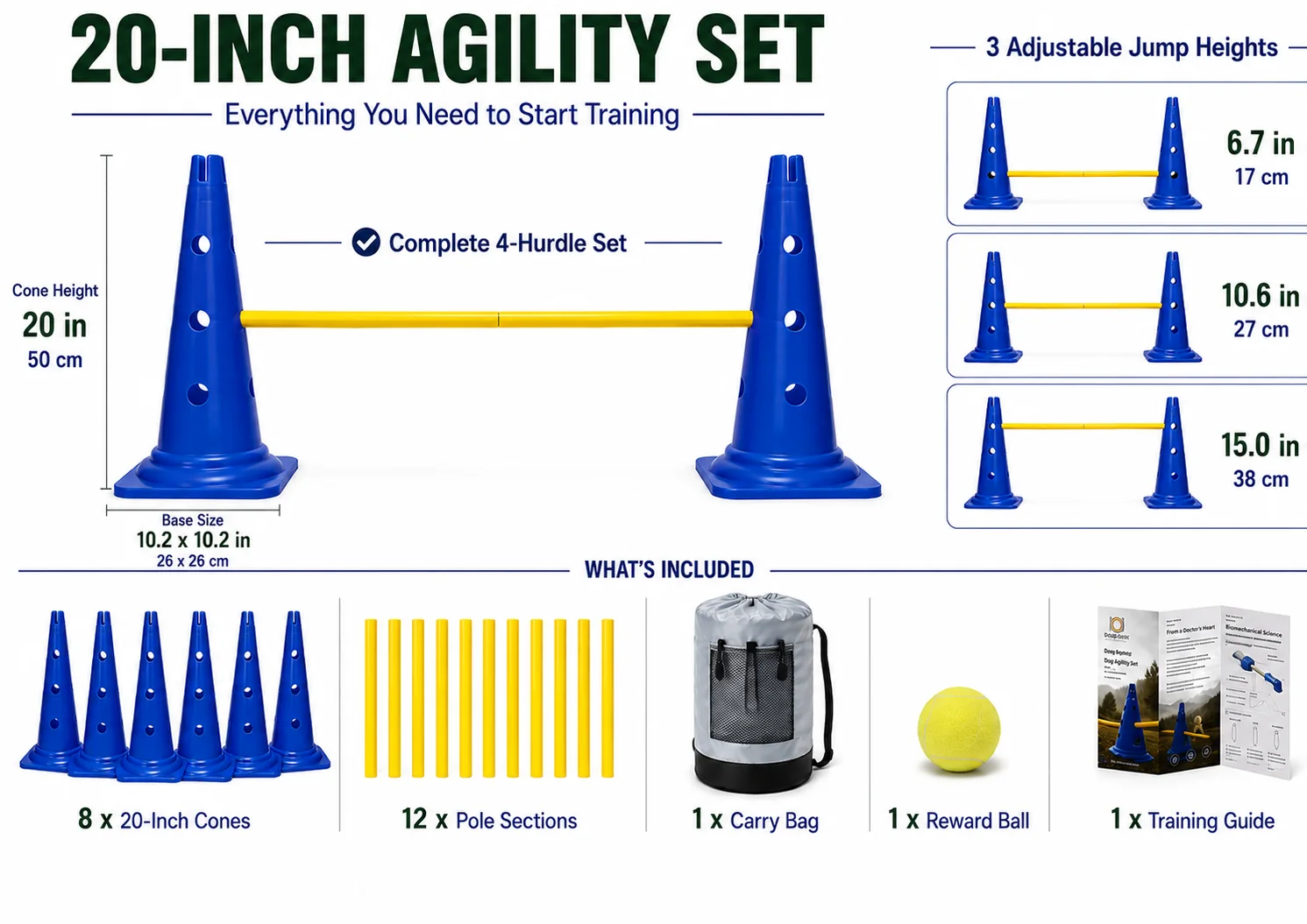 20-inch blue cone yellow pole EchoLink agility set